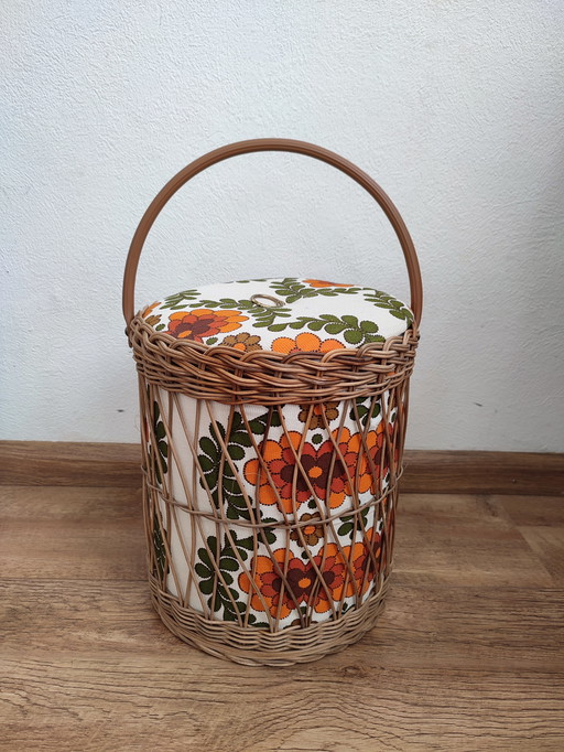 Vintage wicker sewing basket flowers sewing supplies