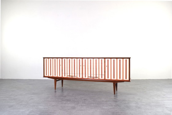 Image 1 of Mid Century Op-Art Handbemaltes Teakholz Sideboard, 1960er Jahre