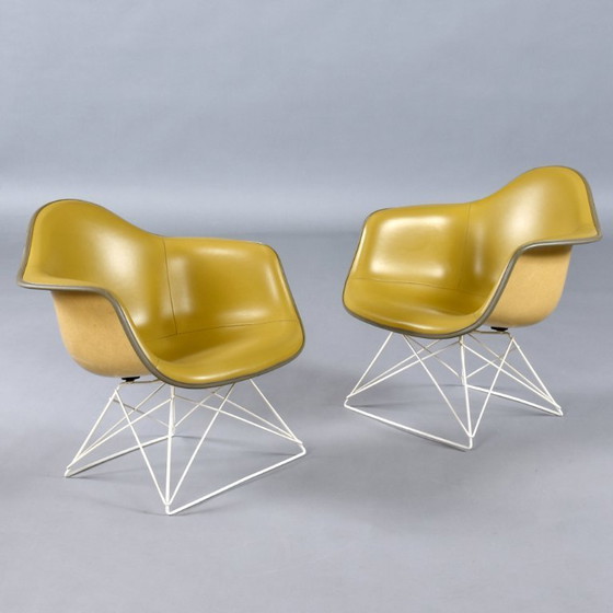 Image 1 of Pair of Eames for Herman Miller LAR Shell Chairs with Yellow Naugahyde Pads