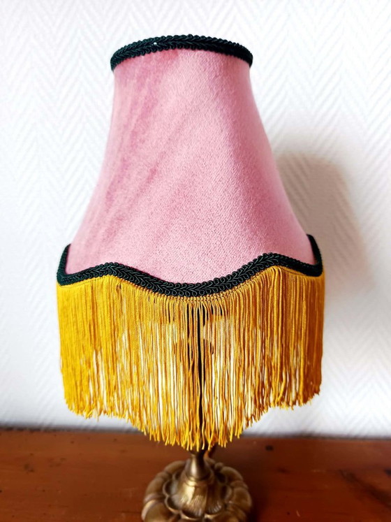 Image 1 of Art Nouveau lamp with fringed, couture-style lampshade