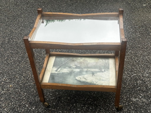 Vintage Servierwagen aus Holz mit zwei Ablagen – 50er Jahre