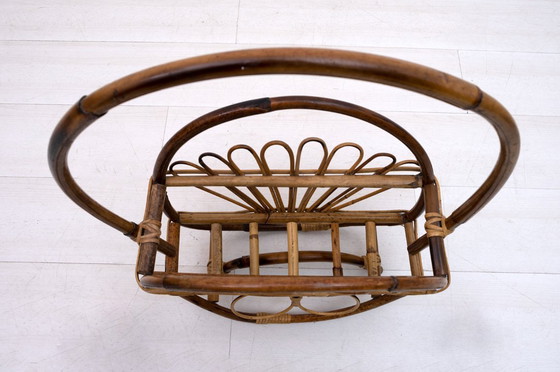 Image 1 of Mid-Century Modern Italian Rattan Bamboo Magazine Rack Stand, 1960s