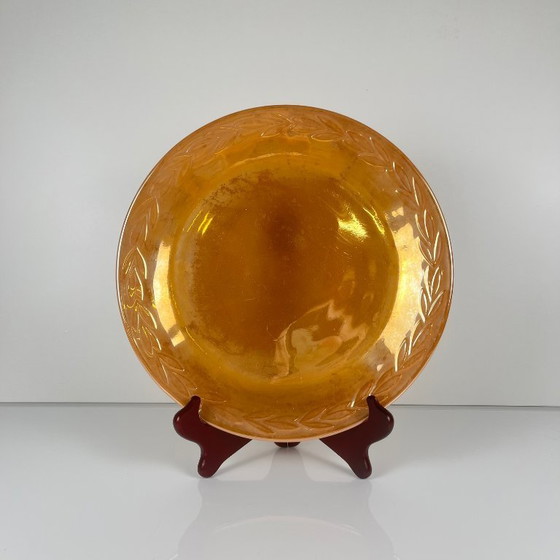 Image 1 of Bedeutender Fire-King Peach Service-Kronleuchter „Laurel Leaf“ für 12 Personen, Anchor Hocking, USA, 1950er Jahre