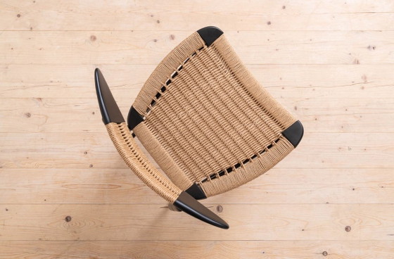Image 1 of Set van 6 Scandinavische moderne eetkamerstoelen, met touwzitting en -rugleuning, jaren 60
