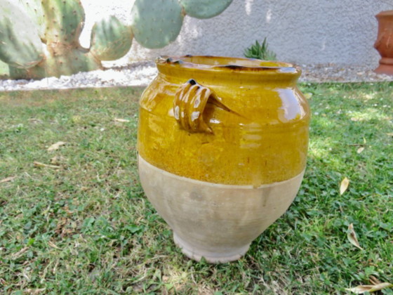 Image 1 of Glazed terracotta oil jar/confectionery pot, southwest France, late 19th century