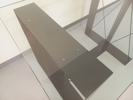 Image 1 of Vintage rectangular high table in glass and black metal from the 80s