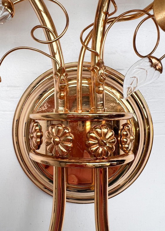 Image 1 of Brass and crystal Art Deco wall lamp attributed to PALWA, 1960s