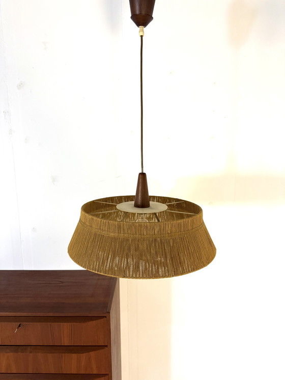 Image 1 of Lampada a sospensione vintage in teak e sisal, Temde Leuchten '60