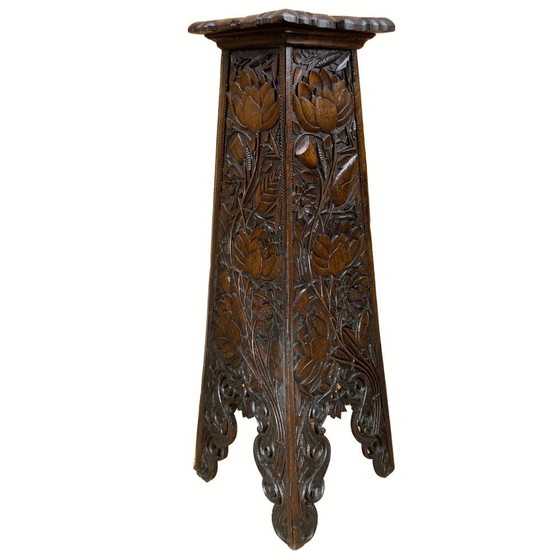 Image 1 of Arts And Crafts Hand Carved Pedestal, England, 1880S