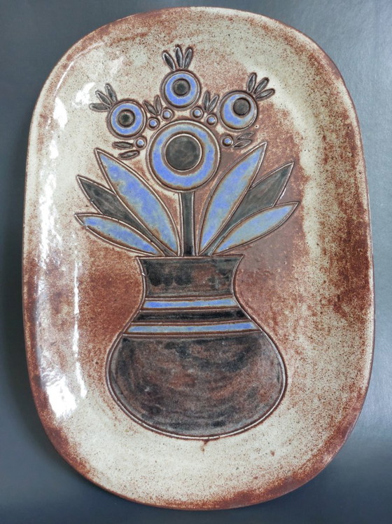 Image 1 of Marie-Henriette Bataille para Atelier Dour - Placa de pared de cerámica de mediados de siglo (Bélgica, década de 1960)