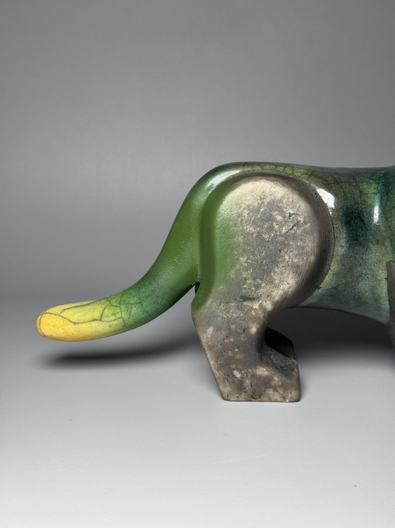 South African Raku Ceramic Lion, African-Inspired Sculpture, Handcrafted Decorative Art, Green (photo 5 of 14)
