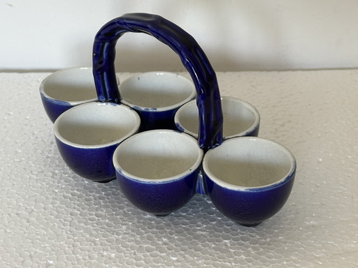 Service Coquetier Bleu Cobalt et Blanc Earthenware About 1900 Atelier Georges Dreyfus