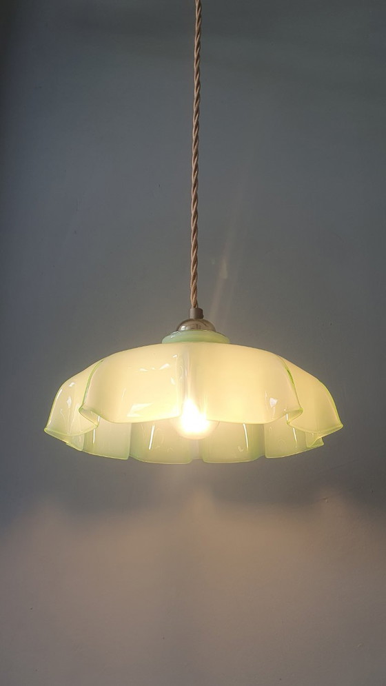 Vintage French Pendant Lamp - Pastel Green Opaline Glass. – Metal (photo 5 of 19)