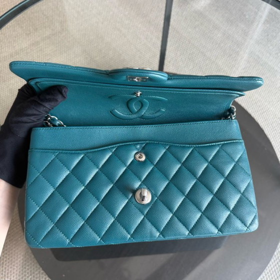 Image 1 of Chanel Classic Flap Medium - Caviar 25CM Quilted Grained Calfskin Blue Silver Hardware Series 26