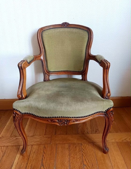 Image 1 of Louis XV groene cabriolet fauteuil