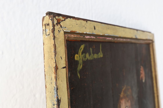 Image 1 of Peinture sur bois du 20e siècle signée S. Gil représentant un violoncelliste dans un théâtre à Paris