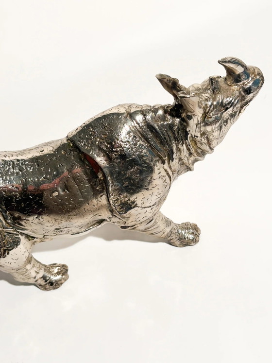 80s Silver-plated Metal Rhinoceros Sculpture (photo 11 of 12)