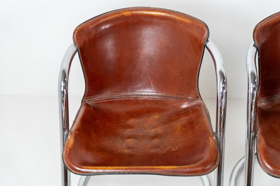 Image 1 of Set Of 4 Rare Leather Dining Chairs By Willy Rizzo For Metaform (The Netherlands, 1970S).