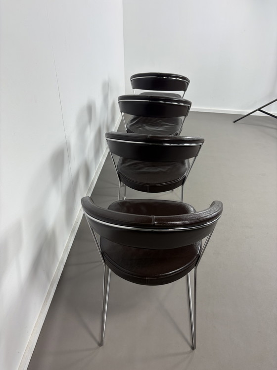 4 sedie da pranzo vintage Calligaris in pelle marrone cioccolato – Leather, Metal (photo 3 of 10)