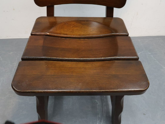 Image 1 of Brutalist fishbobe chairs set van 4 massief eikenhout