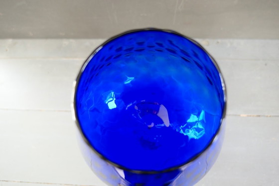 Vintage Empoli Optically Blown Glass Vase Blue (photo 4 of 5)