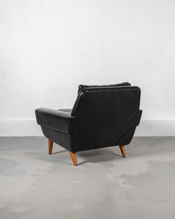 Image 1 of Danish Armchair Made Of Teak And Black Leather