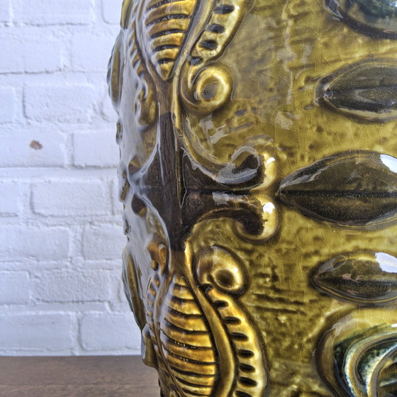 Image 1 of Vintage Ceramic XXL West Germany Vase (Bay) Mustard Colour / West Germany Vase Mustard Colour
