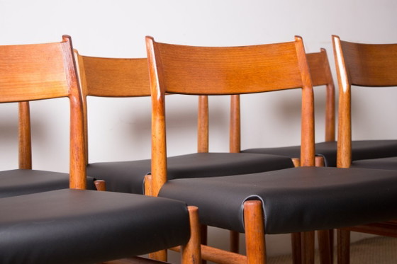 Image 1 of Set van 6 Deense stoelen van teak en skai, nieuw, model 418 van Arne Vodder voor Sibast 1960.