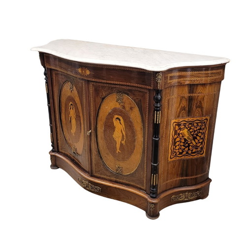 Mueble Entredós / Buffet / Credenza Escuela Catalana, Mármol Y Marquetería, S. Xx – Cataluña