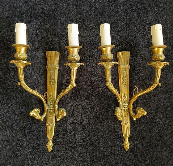 Par de Apliques de latón dorado, estilo clásico, Bronce, Classicisme (foto 2 de 6)