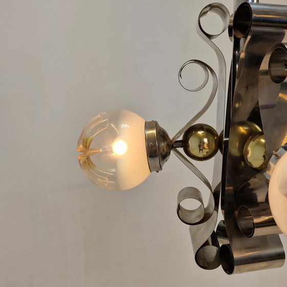 Image 1 of Vintage Mazzega Murano Hanglamp met 3 Glazen Bollen, Italië, circa 1970