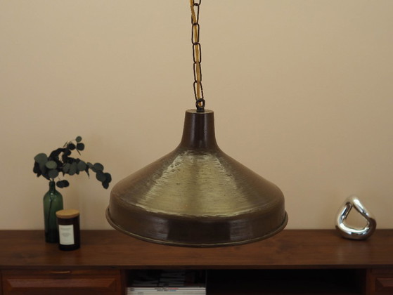 Deense messing hanglamp, industriële kap met Scandinavisch design, jaren 60 – Hanglampen, Brass (photo 3 of 10)