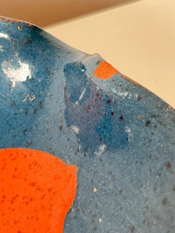 Image 1 of Cuenco de cerámica esmaltada abstracta orgánica / cerca vacía / cesta de fruta firmada