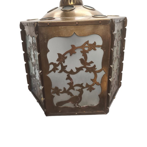 Image 1 of Lampada a sospensione antica in ottone traforato e segato, inizio XX secolo