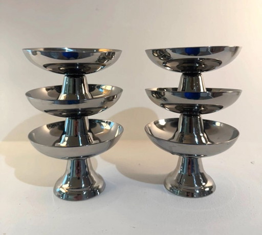 Set van 6 vintage roestvrijstalen dessert coupes