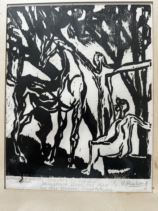 Suzan ROTHENBERG (1945-2020), Characters on horseback - Woodcut - Artist's proof