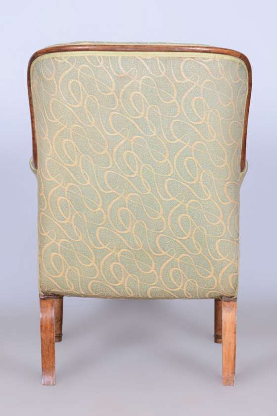 Fauteuil Biedermeier restauré, noyer, épicéa, hêtre, République tchèque, années 1830 – Textile, Wood (photo 4 of 13)
