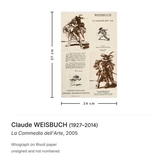 Image 1 of Claude WEISBUCH La Commedia dell'Arte lithograph 2005