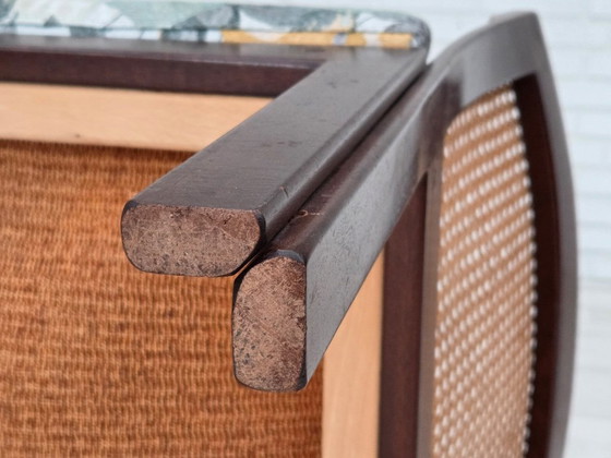 Image 1 of Années 1970, design danois d'Illum Wikkelsø, modèle de fauteuil « Plexus », bois de teck, structure en maille.