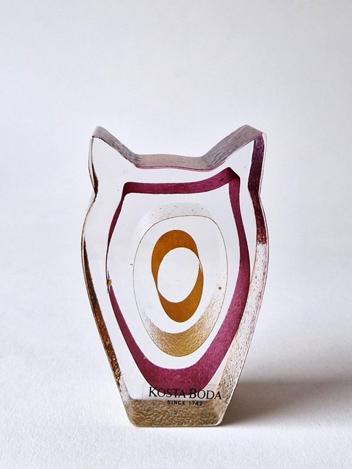 Kosta Boda - Miniescultura de búho "Night Eyes" de Bertil Vallien - Firmado