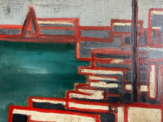 Abstract Oil Painting on Canvas, 1956, Signed Hervoët – Paintings & Drawings, Wood (photo 4 of 7)