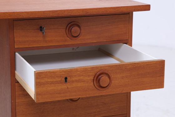 Image 1 of Vintage teak desk from the 60s | Mid - Century drawers work desk office desk table retro wood #07-70