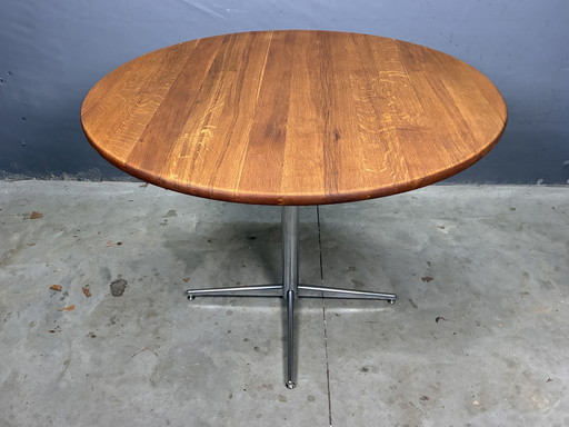 Runder Esstisch aus Eiche mit Chromgestell, Vintage