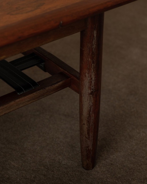 Image 1 of Vintage Rosewood Coffee Table With Leather Magazine Shelf by Topform, Mid-Century Dutch Design, 1960s