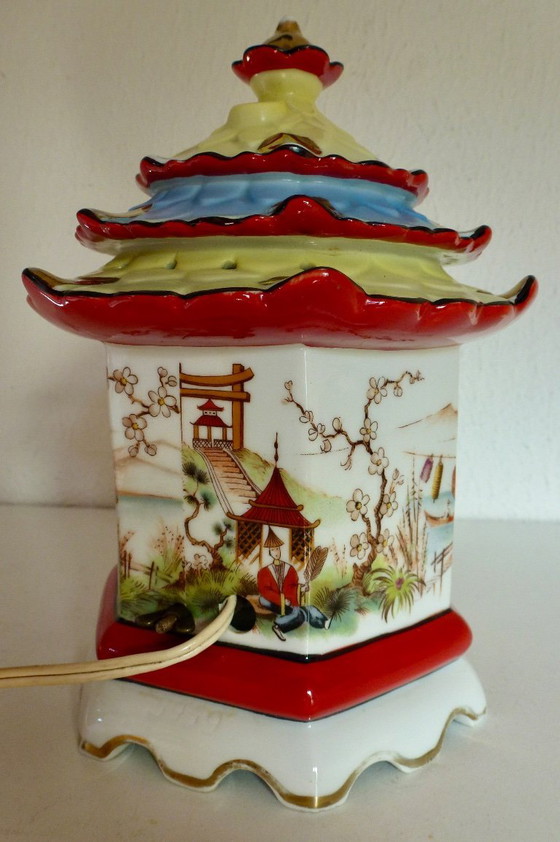 Image 1 of Vintage Perfume Lamp / Smoke Dispeller in the Shape of a Chinese Pagoda - Porcelain.