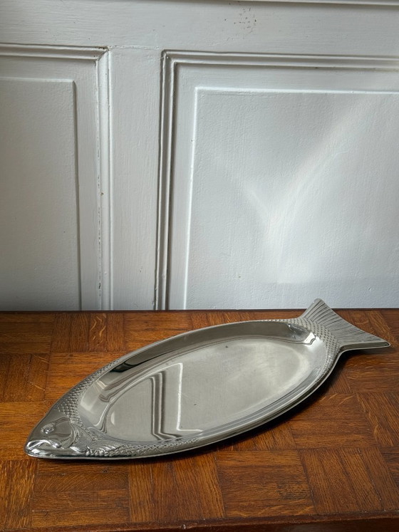 Image 1 of Bandeja de metal plateada para pescado