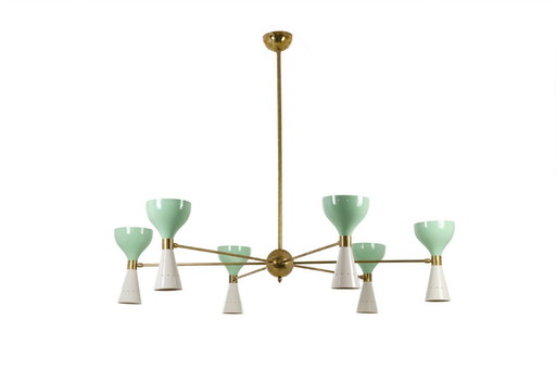 Strahlende Kronleuchter in Diabolo-Form mit 12 Lichtern. Zeitgenössisch.