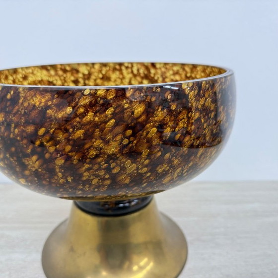Image 1 of Italian murano glass with brass center piece bowl , 1970s