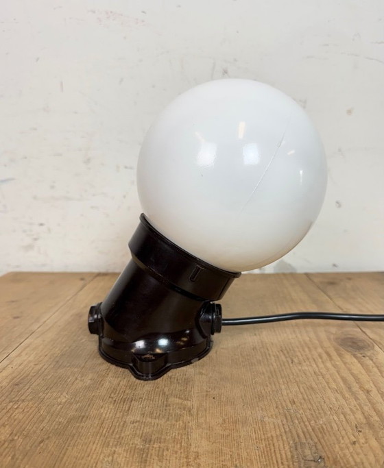 Image 1 of Vintage Brown Bakelite Wall Light with Milk Glass, 1970s