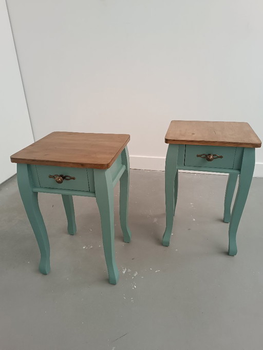 2 Tables de chevet uniques en bois vert | Style classique campagnard